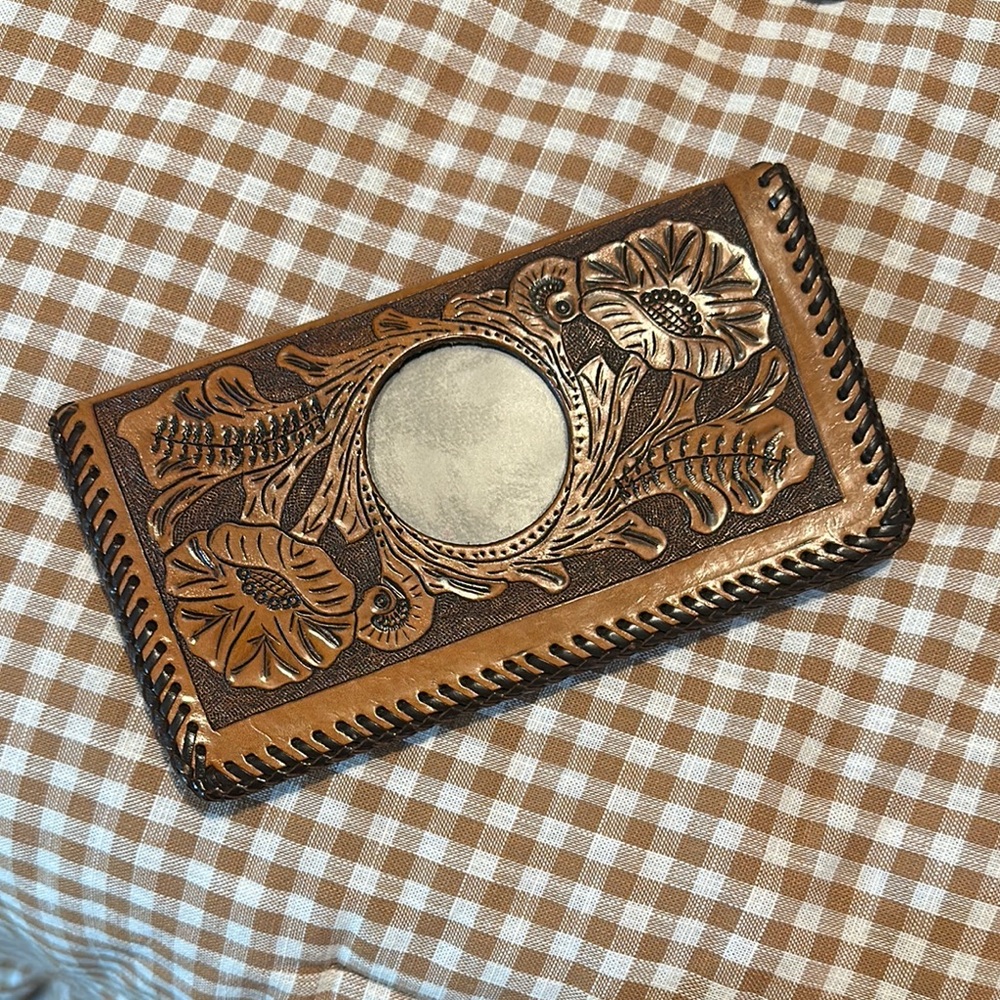 GENUINE Leather Floral Tooled Wallet